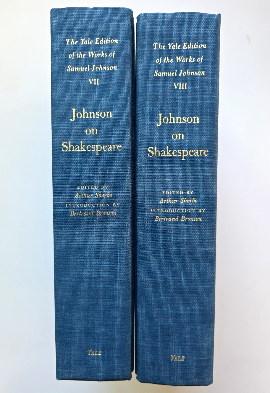 Samuel Johnson on Shakespeare Vols 7 and 8 Yale edition Works 1968 HC